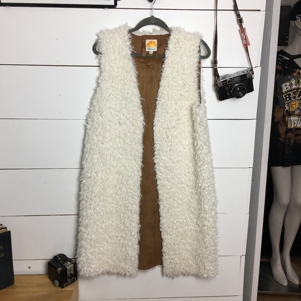 C&C California Reversible Faux Fur Long Vest Brown Cream Boho